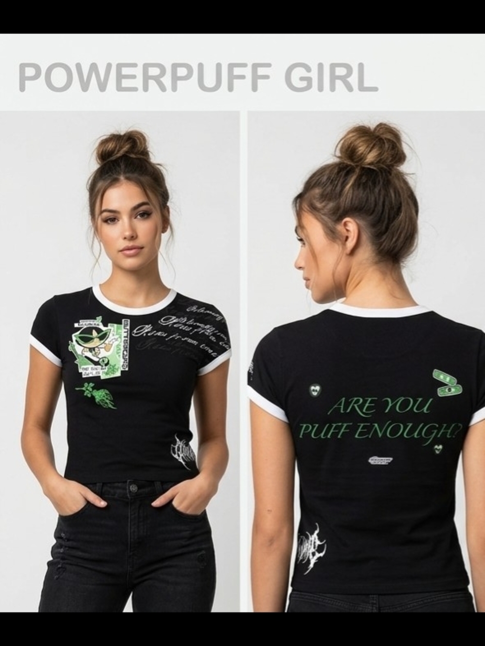 Powerpuff Girl Black Graphic Ringer Tee - Official Inspired